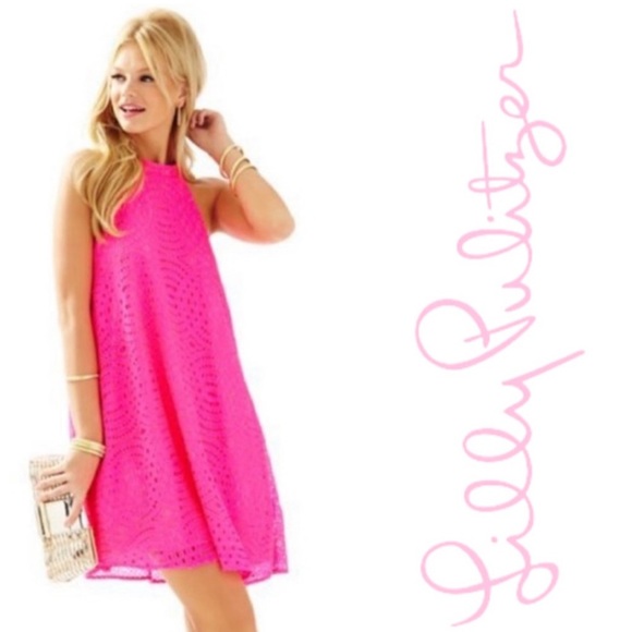 Lilly Pulitzer Dresses & Skirts - NEW Lilly Pulitzer Neon Hot Pink Quinn Halter Swing Dress